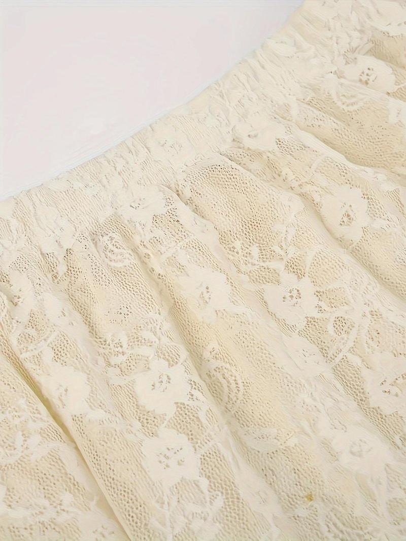 Product Introduction of Women's Floral Lace Asymmetrical Hem Skirt, Retro Frill Trim Elastic Waist Skirt for Party Holiday, Ladies Bottoms for All Seasons 7