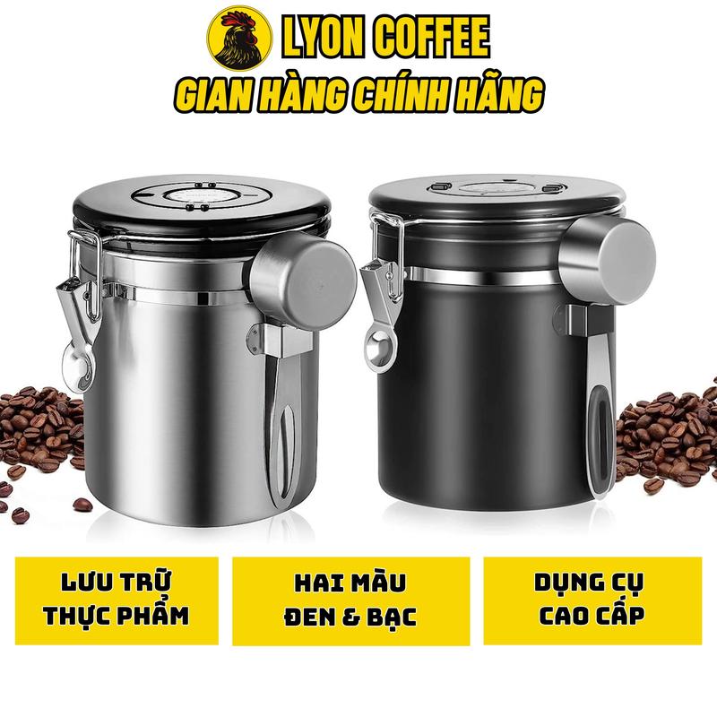 Hũ đựng cà phê, trà chuyên dụng có van 1 chiều và điều chỉnh ngày lưu giúp bảo quản chuyên nghiệp 1500ml 1800ml kèm muỗng định lượng, Đựng Gia Vị, Đựng Đồ Ăn