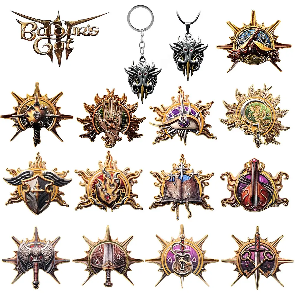 Game Baldur's Gate 3 Cosplay Badge Pins Barbarian Fighter Warlock Unisex Metal Brooches Lapel Pin Props Accessories