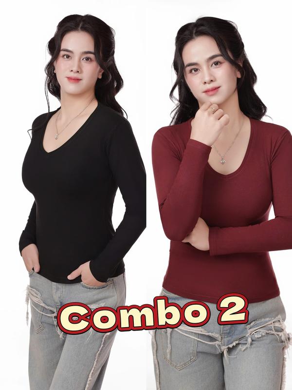 ÁO GIỮ NHIỆT NỮ CỔ TIM CHẤT LIỆU BORIP COTON THỜI TRANG- NĂNG ĐỘNG-QUYẾN RŨ 7 MÀU 4 SIZE Women Top Nhung Voi Chun