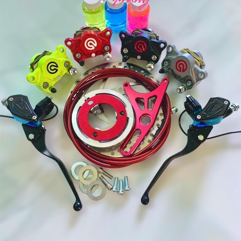 [ tặng dầu] Combo bộ độ phanh đĩa sau xe điện +kèm tay phanh bình dầu liền gắn mọi dòng xe( heo 2 pis) ,tặng ốc heo,ốc đĩa,long đền Phụ Tùng độ chế