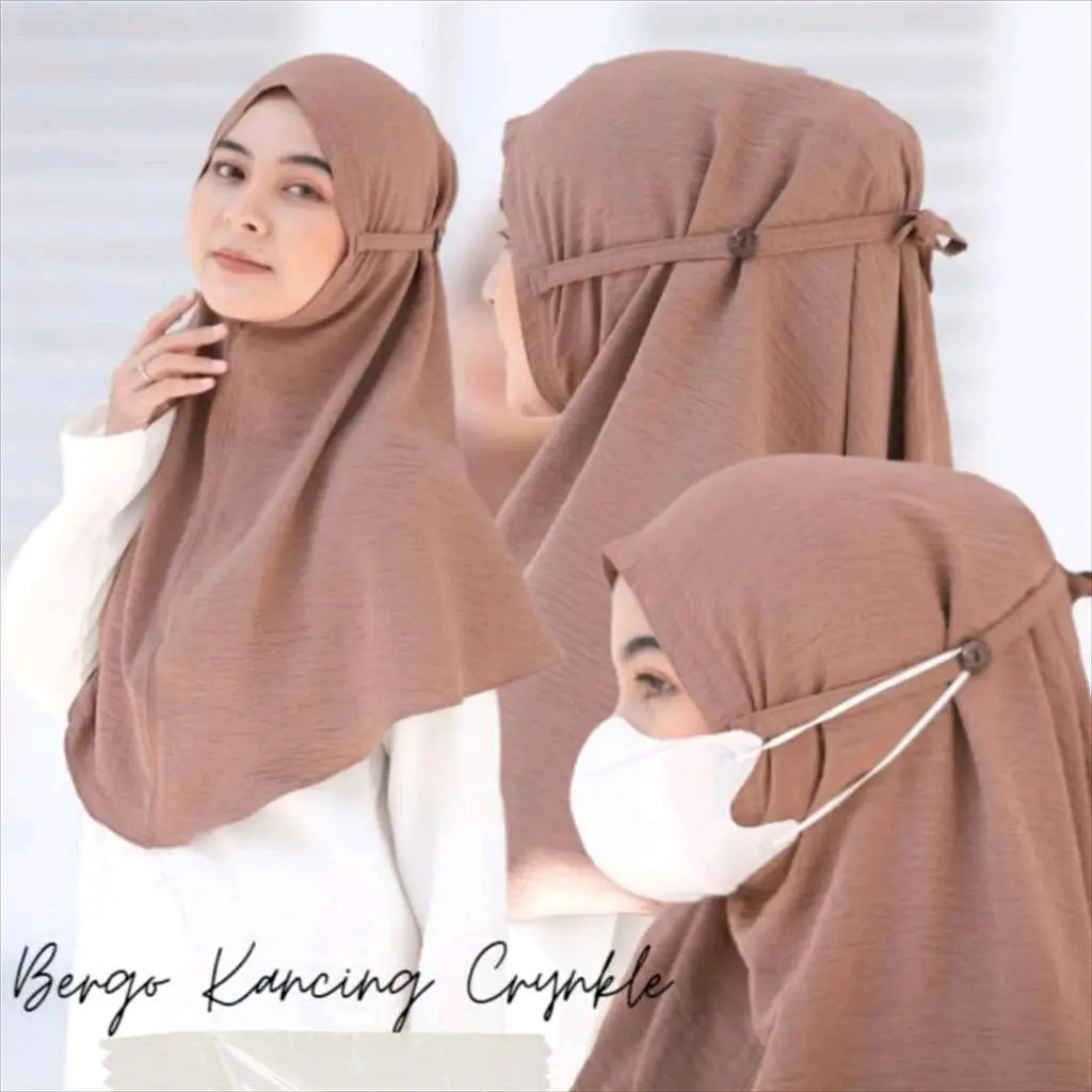 Bergo Kancing Masker Tali Belakang Diamond Ceruty Jahit Tepi sleman Jogja Jilbab