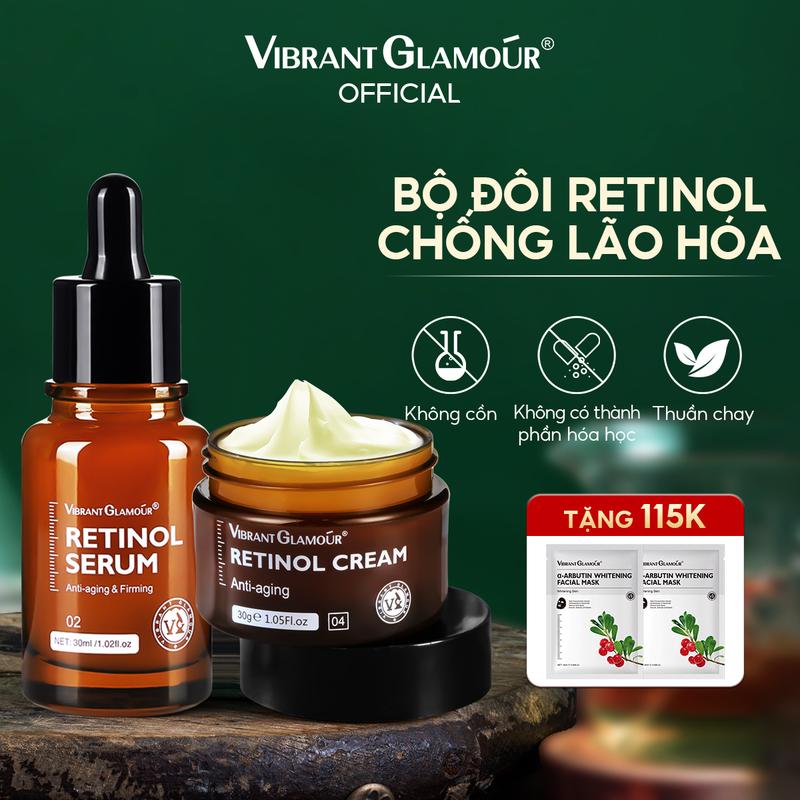 Vibrant Glamour Bộ Combo Serum & Kem Dưỡng Retinol 30ml & 30g Hỗ Trợ Tươi Trẻ Làn Da Không Cồn Không Hương Liệu Không Màu Khoáng