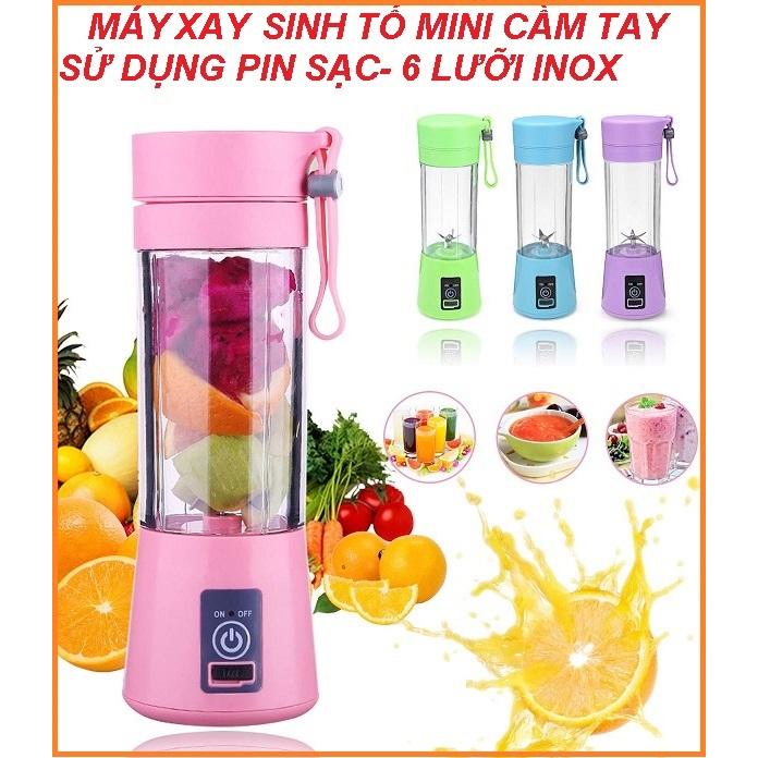 Máy xay sinh tố tích điện cầm tay - Máy xay sinh tố mini 6 Lưỡi Dao 380ML