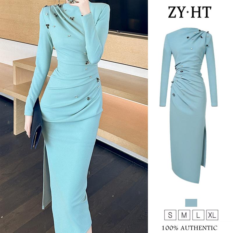 ZYHT Đầm nữ Đầm màu xanh ra trời Đầm phiên bản ôm vừa vặn Đầm chất liệu polyesterĐầm làm việc Đầm cao cấp Đầm cưới Đầm sự kiện Đầm tiệc Đầm dạ hội31019 1