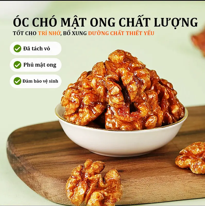 Hạt Óc Chó Mật Ong Không Đường Bổ Xung Dinh Dưỡng, Túi 500gram Snack Foods  Ăn Vặt 0