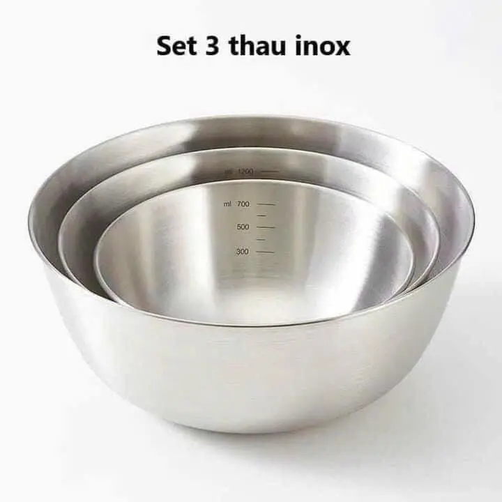 Sét 3 tô trộn inox chia vạch