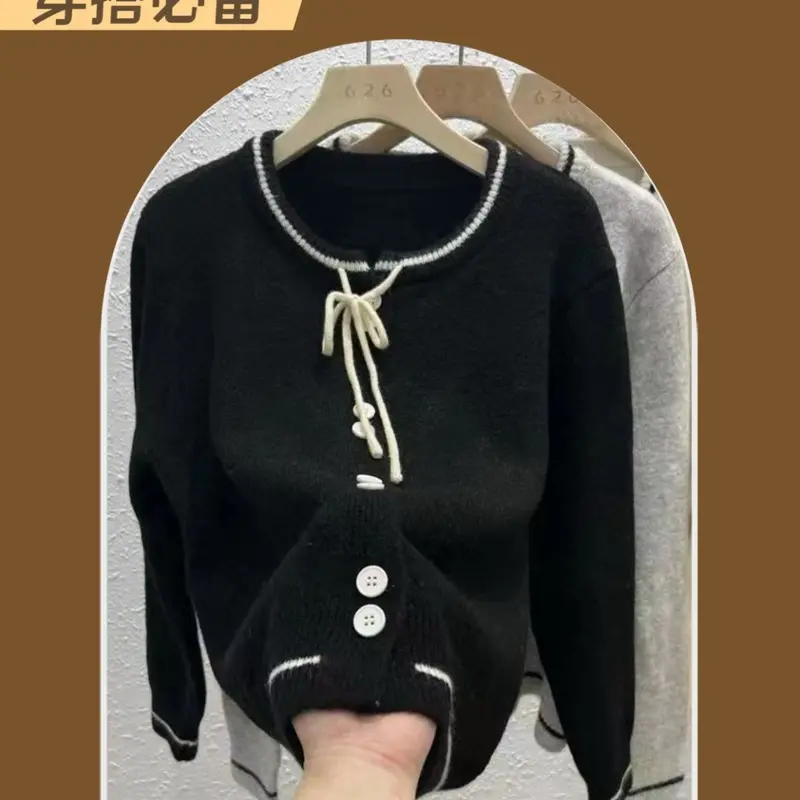 Áo Khoác Kafuu Phong Cách Pháp, Dáng Rộng Vừa Vặn, Áo Len Cardigan Có Nơ, Nhẹ Nhàng Và Thanh Lịch, Áo Len Dệt Kim, OOTD 2024 7