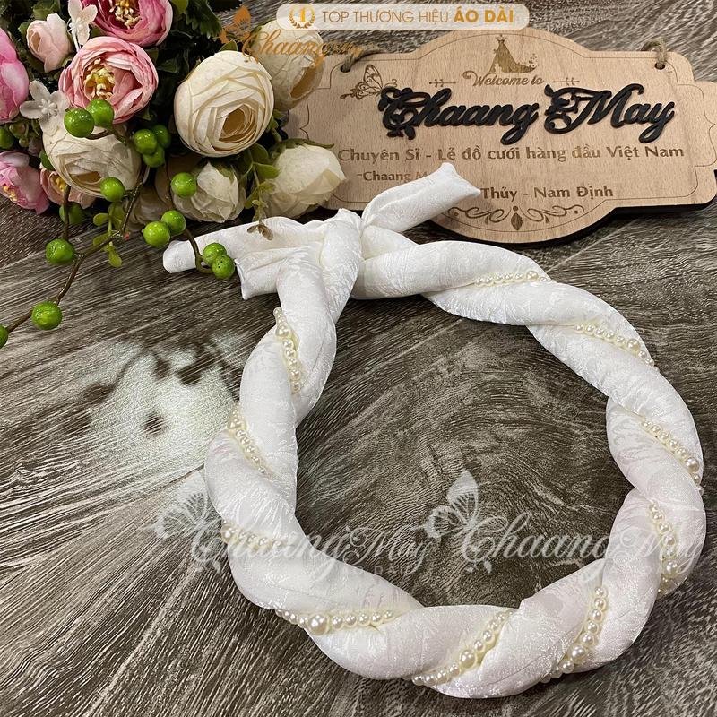 Mấn đội đầu, Mấn kết hợp cùng áo dài vấn xoán hạt ngọc phụ kiện cài tóc cô dâu đẹp lễ tết Hoa Nữ