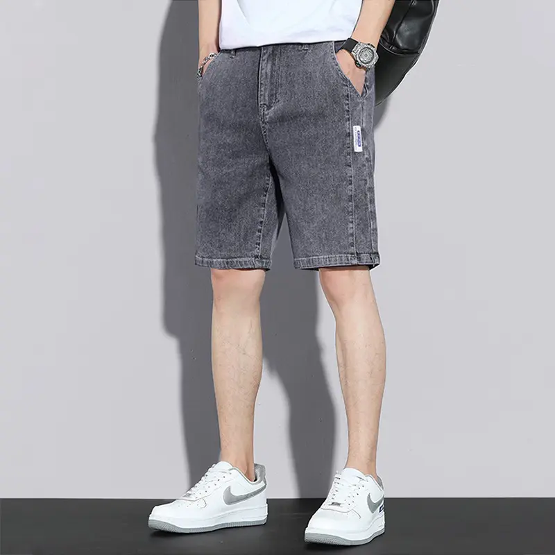 Quần Short Denim, Màu Xám Đen, Dành Cho Nam Giới, Phong Cách Mùa Hè Mới, Phong Cách Hồng Kông Ins, Hợp Xu hướng, Quần Ống Rộng, Mỏng Và Thẳng, Quần Thường Ngày