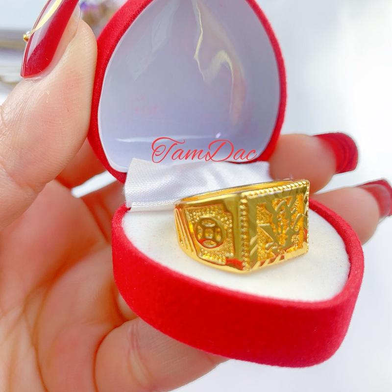  Nhẫn Nam Mạ Vàng 18K Khắc Chữ CÁT TƯỜNG Chữ PHÁT Chữ PHÚC Không đen Không gỉ không bay màu. 