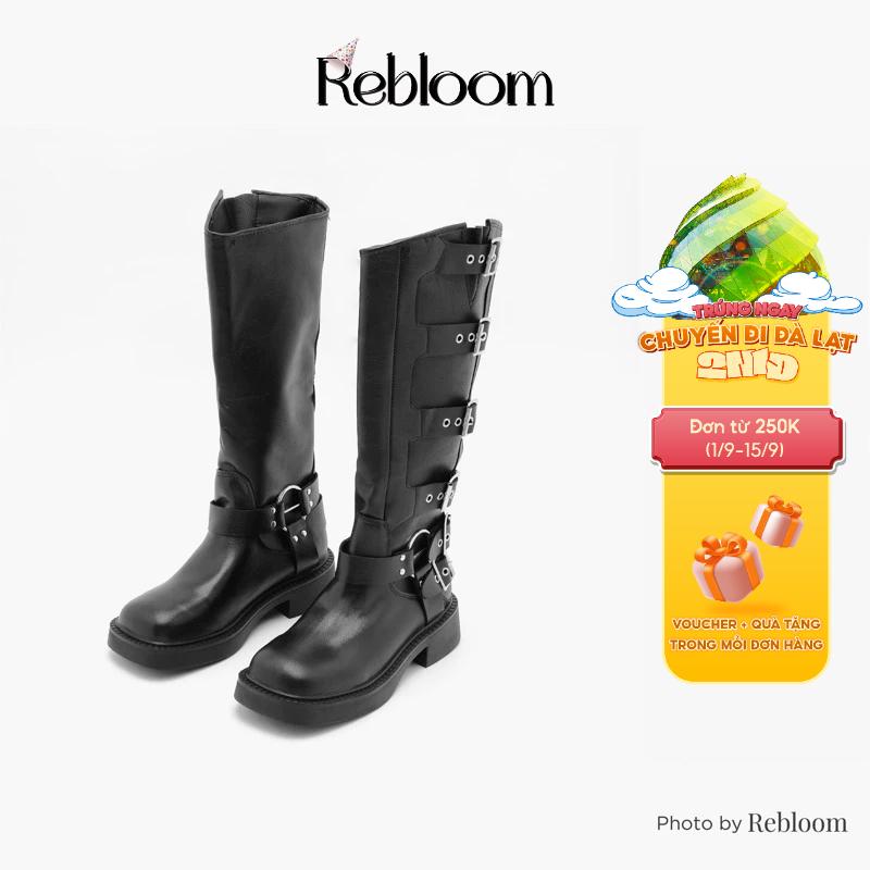Bốt nữ Rebloom shoes - Boot cổ cao 32cm đế giày cao 4cm mũi vuông, phiên bản phối khuy ngang siêu đẹp 1