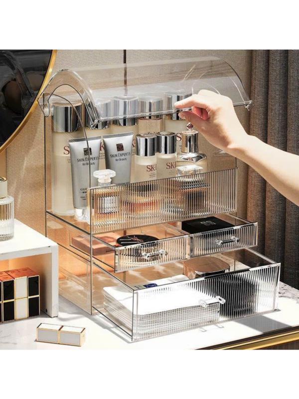 TỦ ĐỰNG MỸ PHẨM, TỦ ĐỰNG NƯỚC HOA TRONG SUỐT chất liệt PET CÓ NẮP 3 NGĂN KÉO CHỐNG BỤI