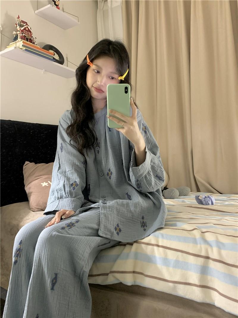 Product Introduction of Bộ Đồ Ngủ Ins Thiết Kế Hình Thoi Màu Xám Và Xanh Dương Ấm Áp Dành Cho Nữ Hàng Mới Về Phong Cách Hàn Quốc Đơn Giản Đồ Mặc Ở Nhà Bộ 2 Món Women Áo Top set đồ che bụng mỡ bigsize 6
