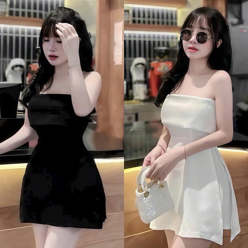 Set bộ mango áo cúp ngực xẻ tà kèm phụ kiện phối quần ngắn 2 màu trắng đen sang trọng, xinh xắn, dễ thương, sang chảnh phù hợp cho các nàng đi tiệc, đi chơi, đi du lịch Top Kem