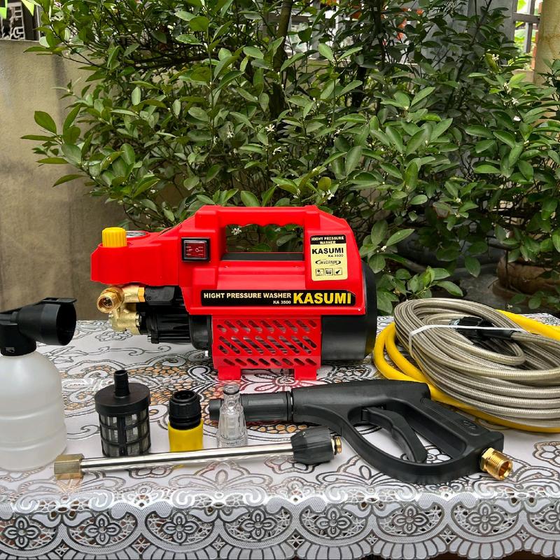 máy rửa xe kasumi có nút chỉnh áp áp lực cao công xuất  3500 w động cơ lõi đồng kèm 15 m dây