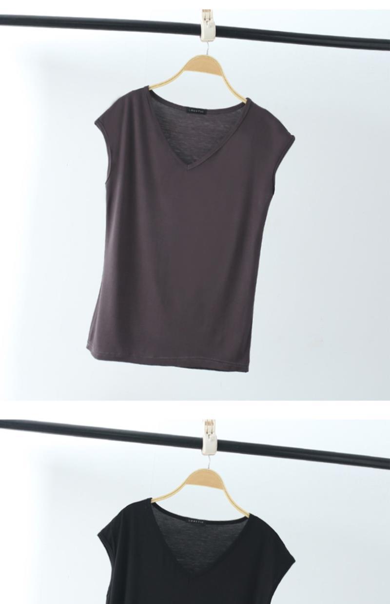 Product Introduction of Kemeja-T Tanpa Lengan, Musim Panas Nipis, Leher V Wanita, Baju Lengan Pendek, Longgar, Saiz Besar, Rompi, Gaya Kasual, Warna Pepejal, Baju Lapisan Asas Tops 23