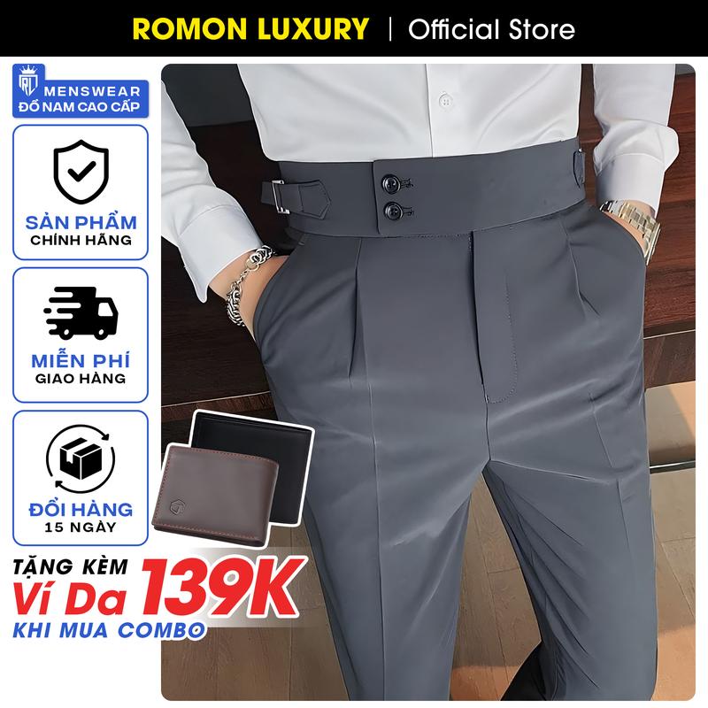 Quần âu nam Hàn Quốc cạp cao có đai chỉnh sidetab 2 Khuy cao cấp Menswear Pants Romon Luxury m66
