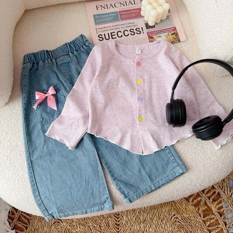Set quần jean mềm áo zip vạt chéo cúc màu xinh cho bé gái quanao daitay Cho Bé gái 2
