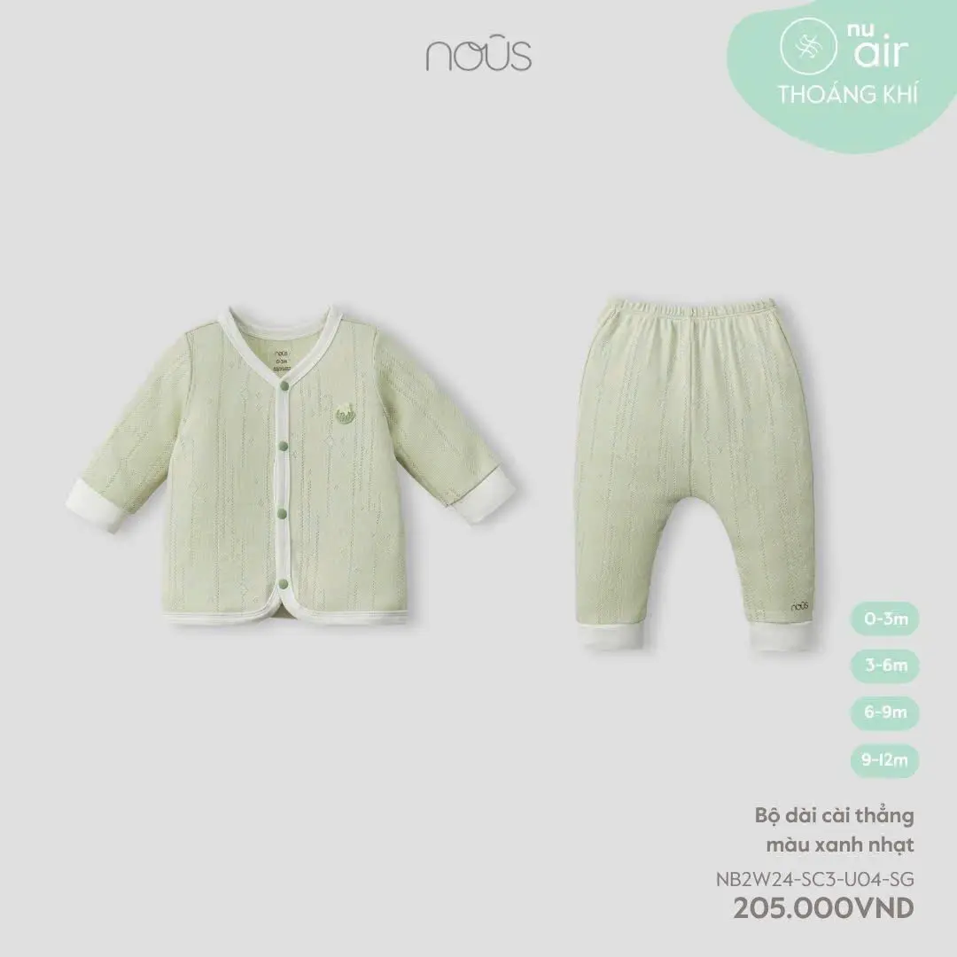 Nous bộ dài cài thẳng 0-12M nhiều màu sắc