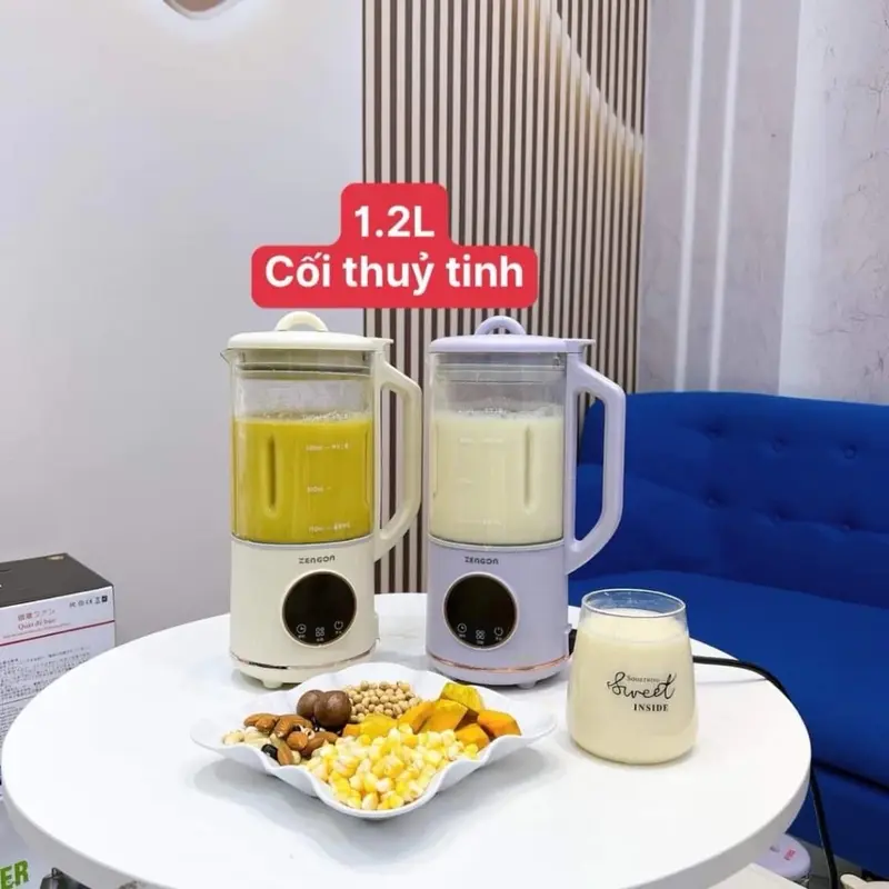 [Hàng Xịn] Máy làm sữa hạt ZENGON cối thủy tinh thể tích 1.2 LÍT. Máy làm sữa hạt Zen.gon bảo hành 12 tháng 0