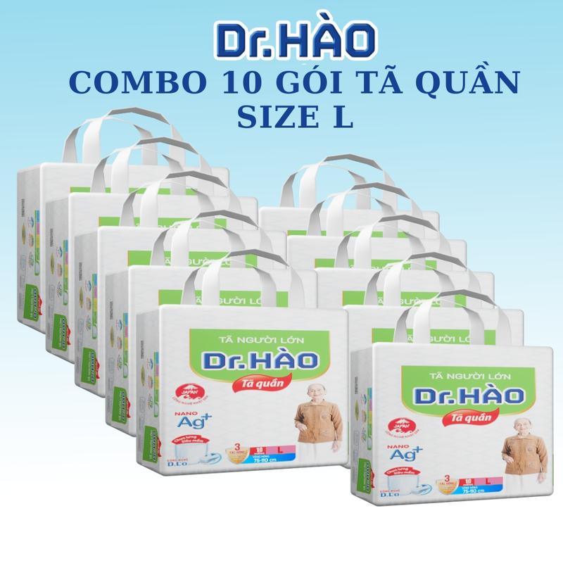 Tã quần người lớn Dr.Hào size L 10 miếng (combo 10 gói) bỉm quần cho người già bỉm cho người bệnh tả quần người lớn siêu thấm khô thoáng kháng khuẩn chống hăm khử mùi