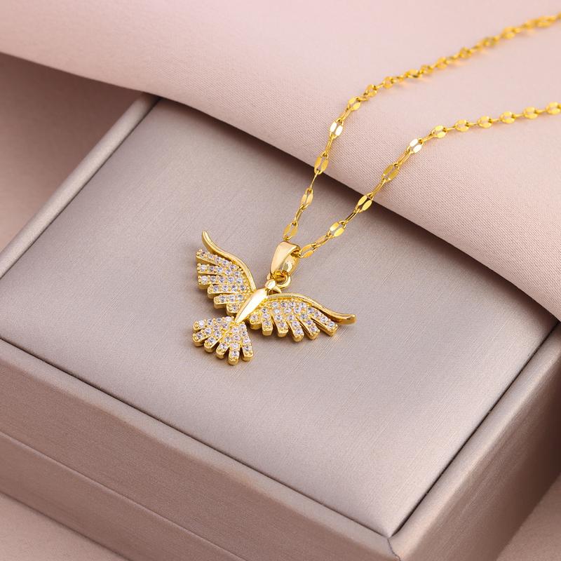 Mặt Dây Chuyền Hình Đại Bàng, Mạ Vàng 18K, Zirconium Dát Siêu Nhỏ, Vòng Cổ Thép Titan Thời Trang, Phong Cách Cổ Điển Dây Chuyền Xương Đòn Bằng Thép Không Gỉ 0