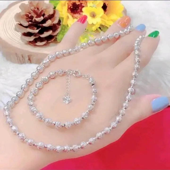 Dây bi + lắc bi bach kim và vang [Free Ship] Women Hoa Nữ Hoa Tai