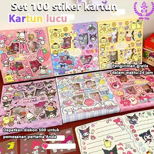 100 Lembar Stiker Karakter Sanrio Stiker DIY Dekorasi Handbook Scrapbook Anti Air Stiker Box Mainan Anak Viral
