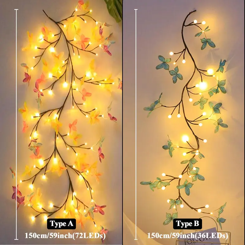 LED Butterfly Willow Vine Fairy String Light, 1 Count USB Powered String Light with 8 Lighting Modes & Remote Control, Decorative Light for Home Party Wedding 1
