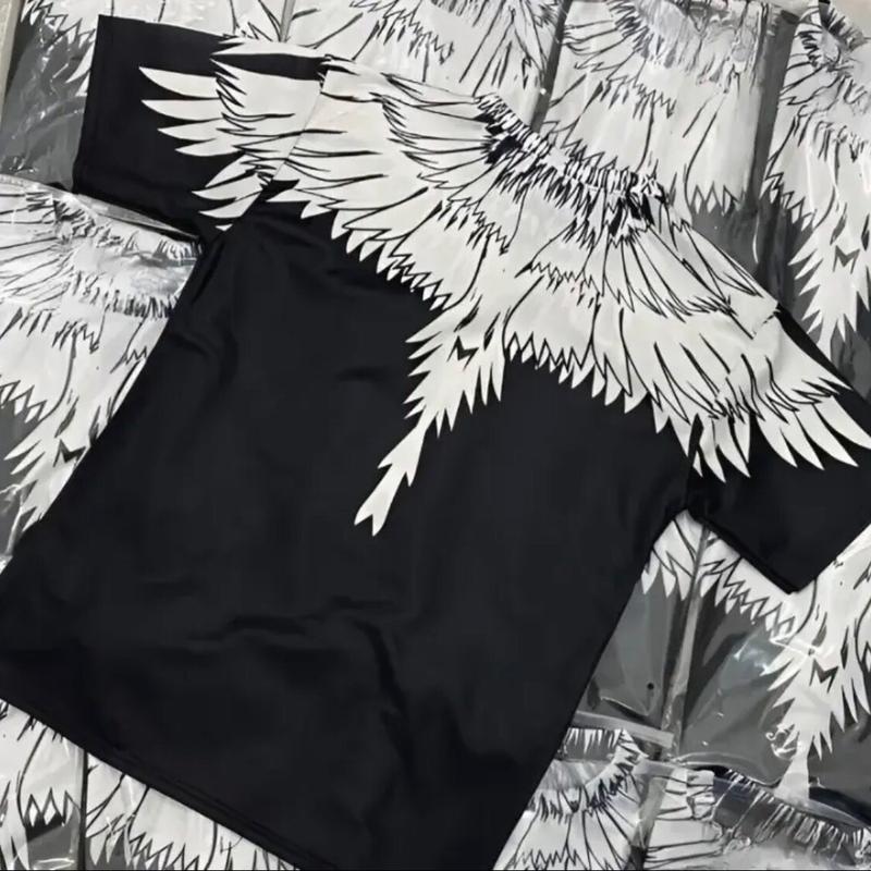 Áo Cánh Chim Trắng Cho Các Boy Phố Đi Chơi Đi Biển Hot 2023. Áo Đại Bàng Phông Nam Nữ In Hình Đôi Cánh Trắng Tràn Hai MặtTop Cổ Tròn Thun Đen Menswear Áo Thun Sọc Cổ tròn Màu đen