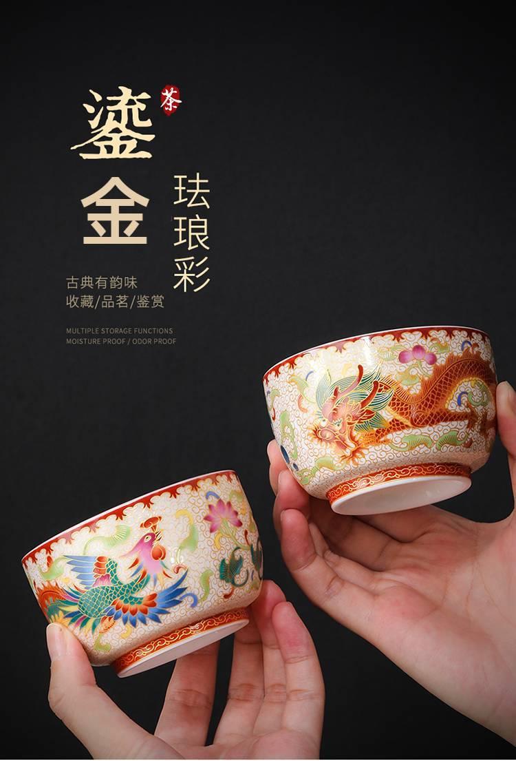 Product Introduction of 24K Gold Silk Dragon and Phoenix Jianzhan Master Cup Tea Cup White Jade Gilding Tea Cup Porcelain Kung Fu Tea Set Single Cup 2