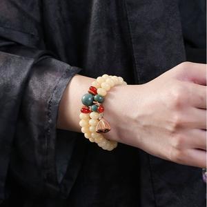 Vòng Tay Gốc Bồ Đề, Màu Vàng Kem, Với Thiết Kế Bàn Tính, Được Làm Bằng Ngọc Bích Và Ngọc Bích Trắng, Vòng Tay Đôi Tròn, Unisex, Vòng Tay Pod Hoa Sen