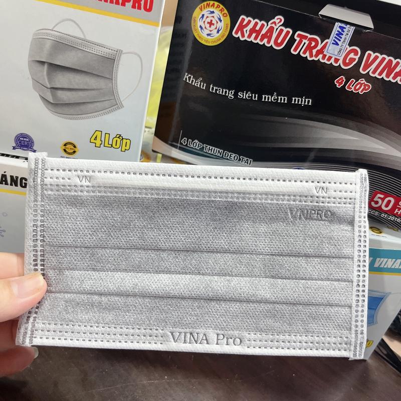 Hộp 50 cái Khẩu trang y tế 4 lớp Vinapro giấy lọc kháng khuẩn, ôm mặt quai mềm không đau tai. 3