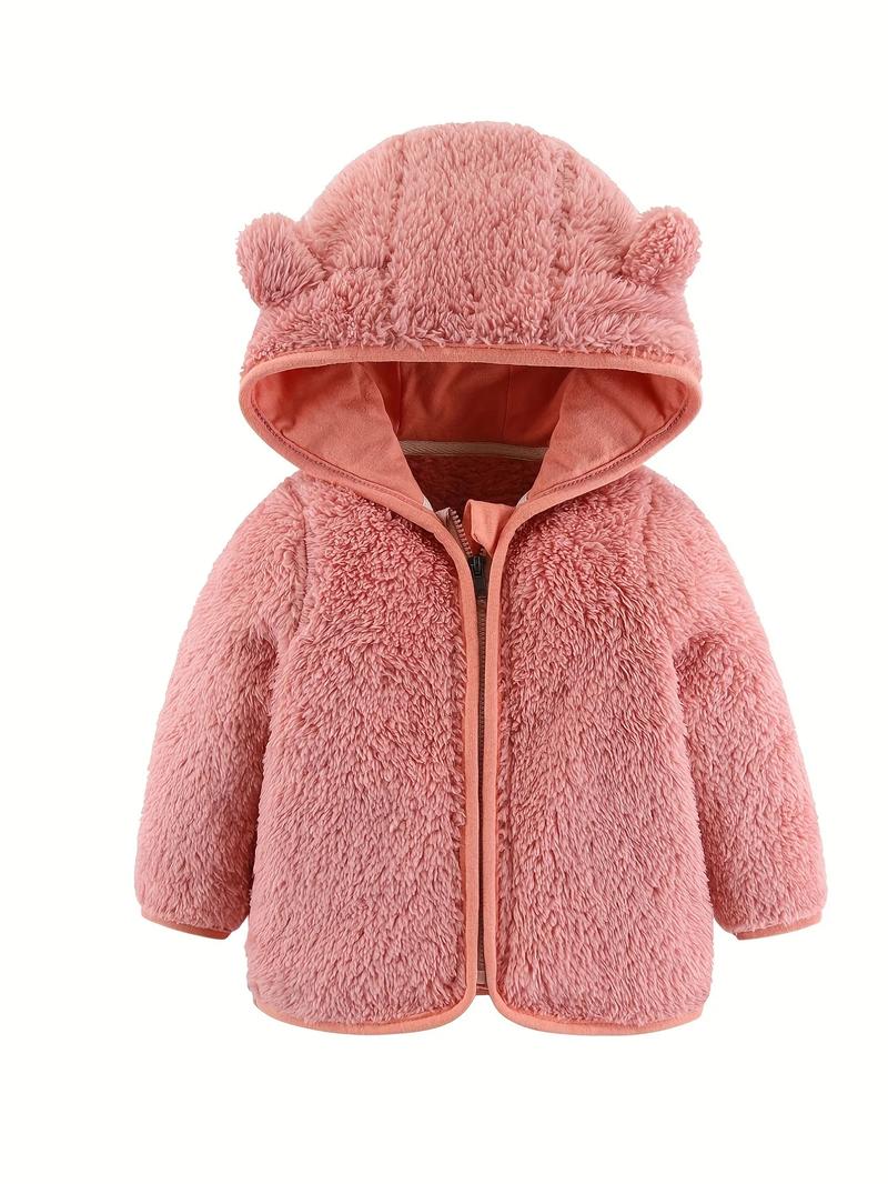Product Introduction of 0-4 Years Old Spring And Autumn Male And Female Babies Hooded Bear Ears Zipper Warm Long Sleeve Top Solid Color Jacket 3