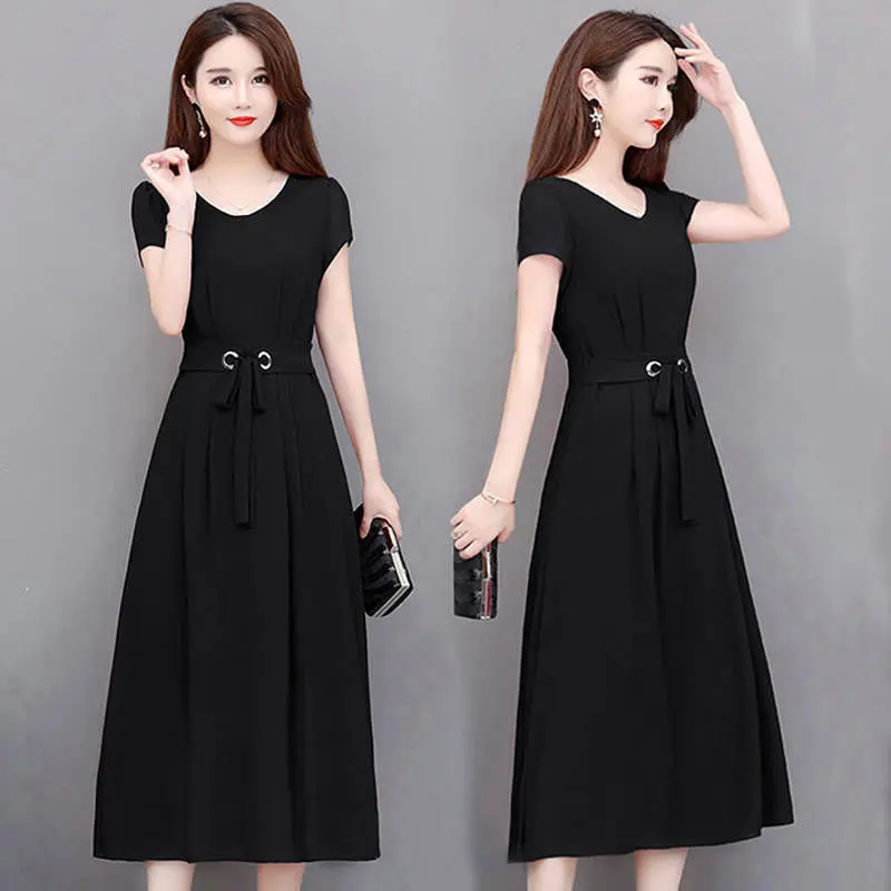 Váy Ngoại Cỡ Dành Cho Phụ Nữ, Nhanh Chóng Vận Chuyển, ngắn Tay Áo, Dài Trung Bình Trên Đầu Gối, Dòng Váy Midi, Thắt Lưng Mỏng Vừa Vặn, Váy Chữ A, Hỗ Trợ 2024 Mùa Hè 1