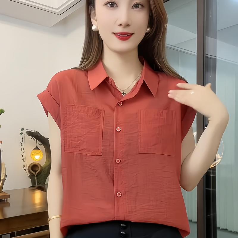 Áo Kiểu Nữ Tay Ngắn Mùa Hè 2024 Mềm Mịn Mẻ Mát Mẻ Women Top Shirt Sơ Mi Cổ Tròn
