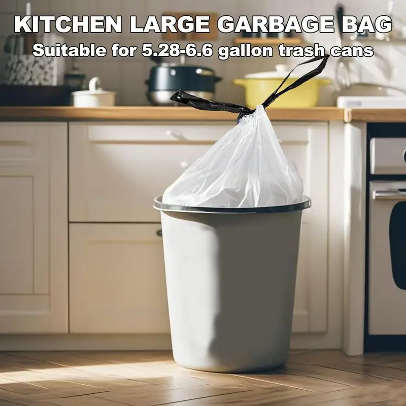 30L Large Kitchen Garbage Bag, 6/8 Rolls Solid Color Garbage Bag with Drawstring, Household Garbage Bag for Home Kitchen Living Room 2