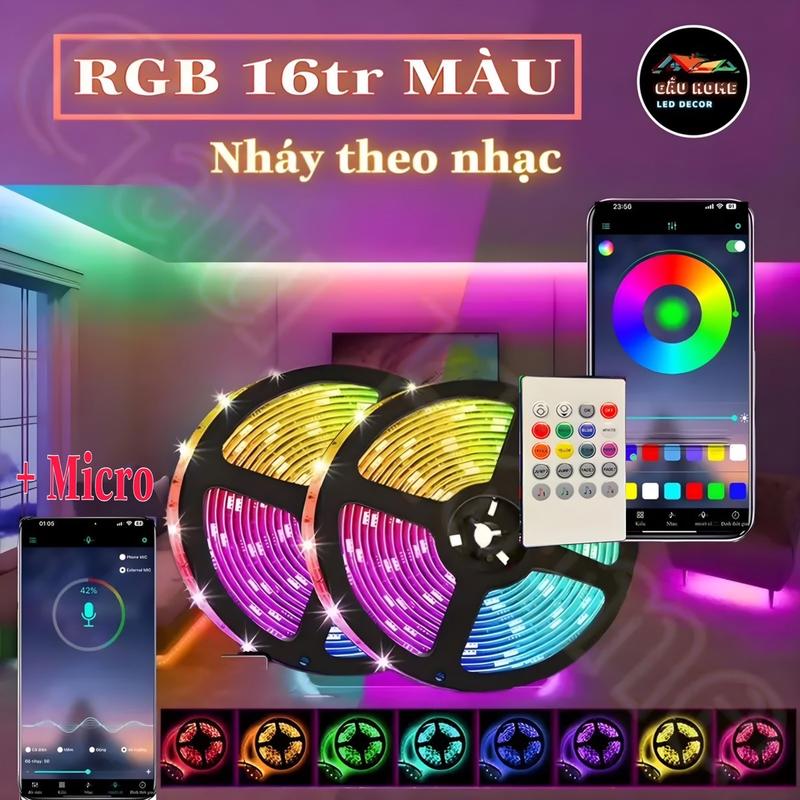 GẤU HOME LED Dây đèn LED RGB 5M 10M 16 triệu màu điều khiển qua app remote mic cảm âm nháy theo nhạc bọc silicon chống nước trang trí decor phòng
