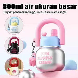 Cangkir Minum Kapasitas Besar Portabel Plastik Lucu Ember Minum Trendi untuk Pria Wanita Mahasiswa Botol Air Minum Botol Air Minum Bulat Aesthetic High Quality 800ml