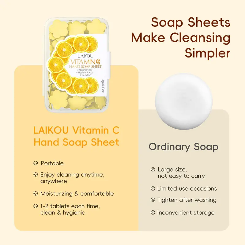 Portable Hand Washing Soap Sheets, 3 Boxes Disposable Soluble Mini Soap, Cleansing & Moisturizing, Scented Hand Wash Sheet for Travel Outdoor Use 3