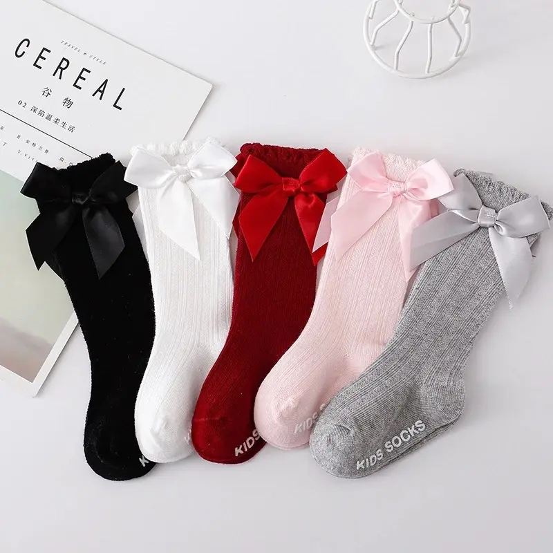 Tất Chân Cao Cổ Đính Nơ Dễ Thương Cho Bé Gái 0-1 Tuổi, Tất Chất Cotton Mềm Co Giãn, Chống Trơn Trượt 0