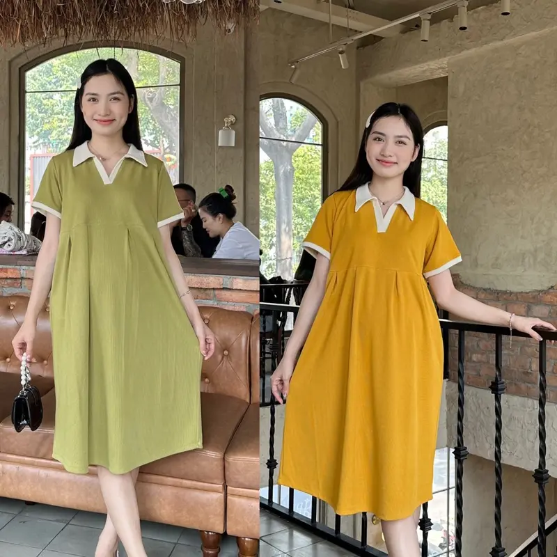 Đầm bầu thun coton form babydoll thanh lịch , trẻ trung năng động mặc đi làm đi chơi . 0