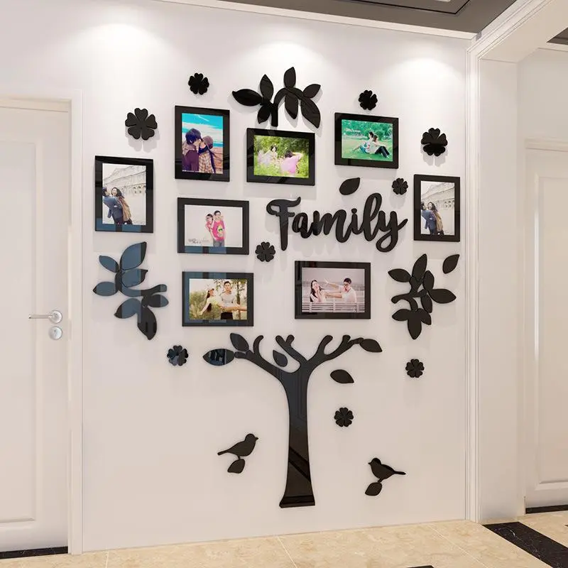 Tree Design Wall Sticker, Creative 3D Acrylic Wall Decal with Photo Frames, Wall Art Decor for Home Living Room Bedroom Study Room, Interior