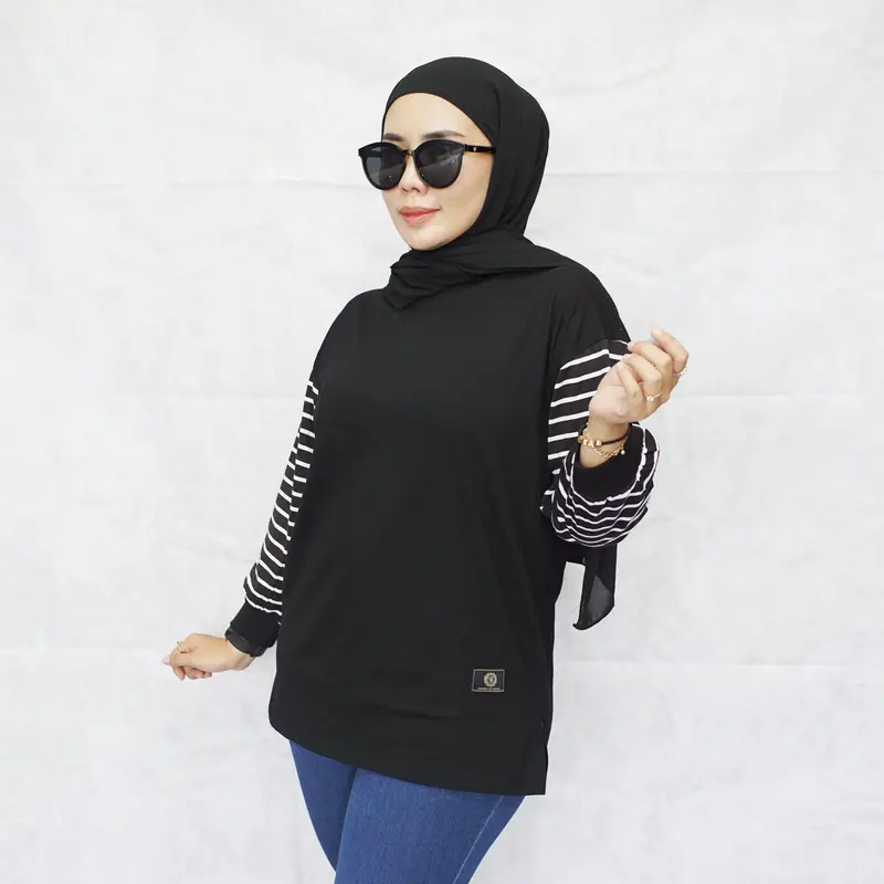 XVLORE Kaos atasan lengan panjang  Wanita PREMIUM OverSize Polos  tangan Stripe salur REAL PICT nyaman Baju Basic Katun combed Simple Distro 4