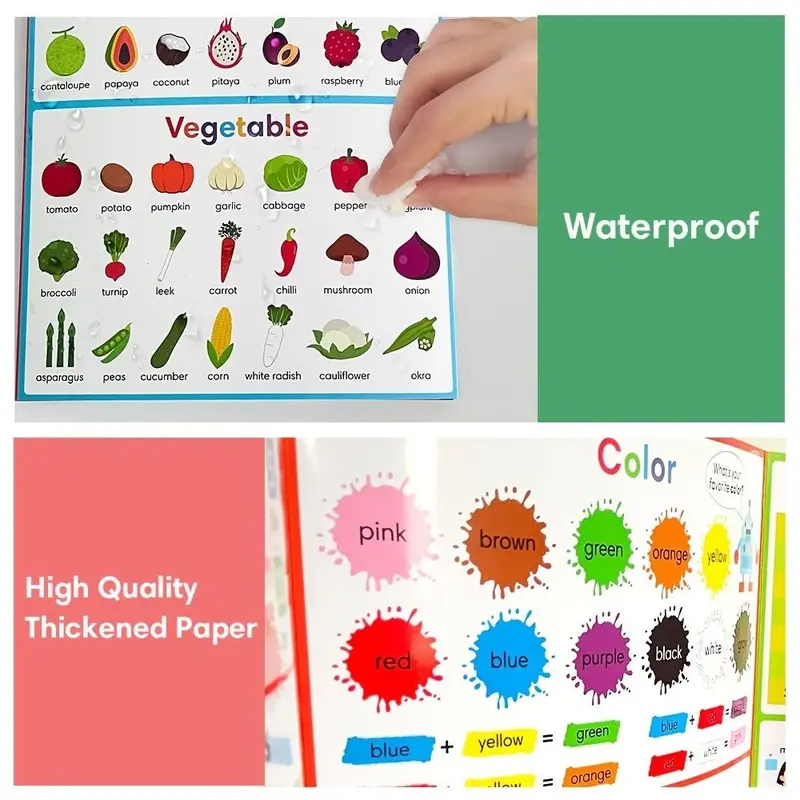 Educational Poster for Learning English Words, 1 Set Flashcard & Worksheet & Alphabet & Numbers & Fruits & Vegetables, Learning Supplies for Classrooms 2