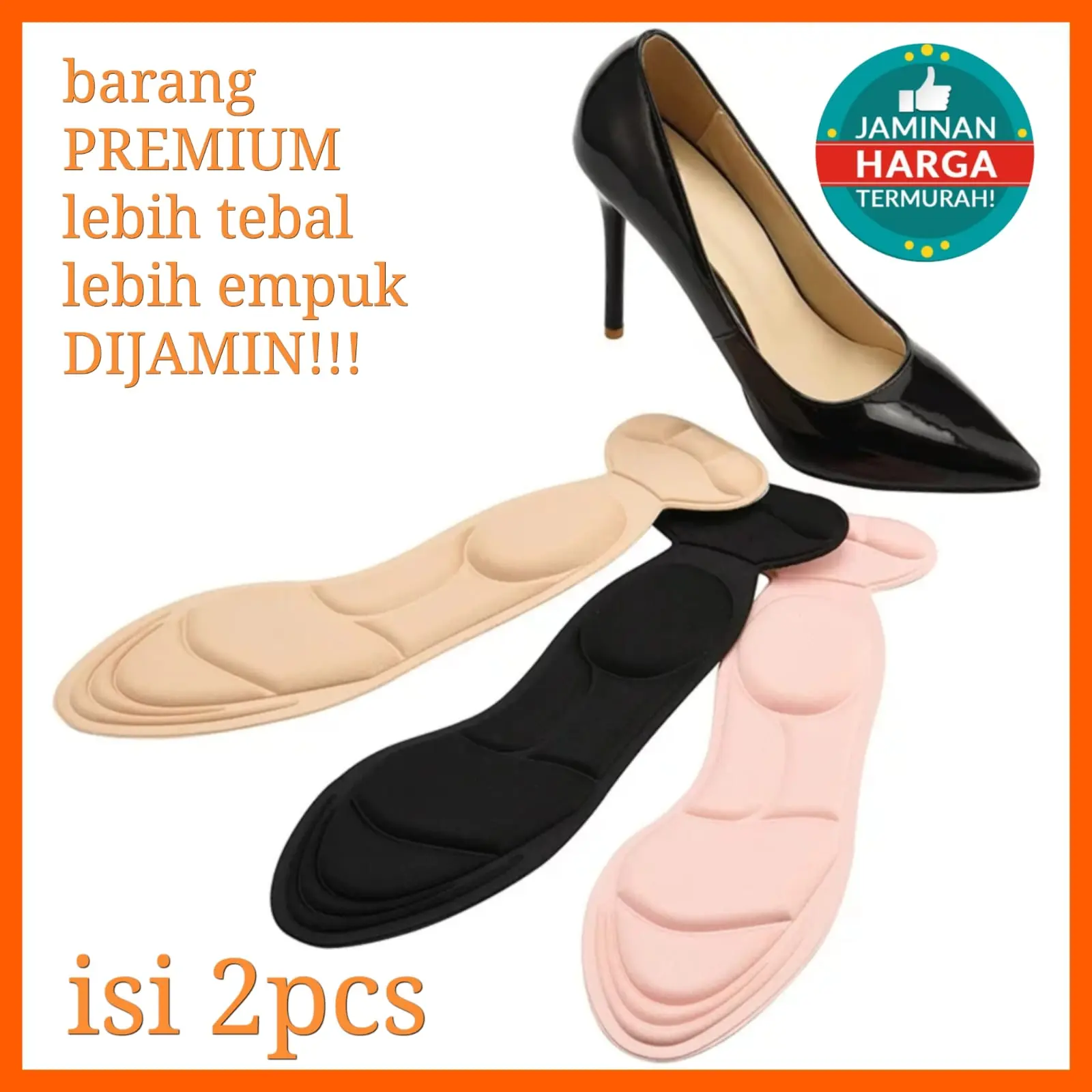 SOL SEPATU WANITA INSOLE SEPATU KEBESARAN SHOES AKSESORIS HEEL LINERS Hitam