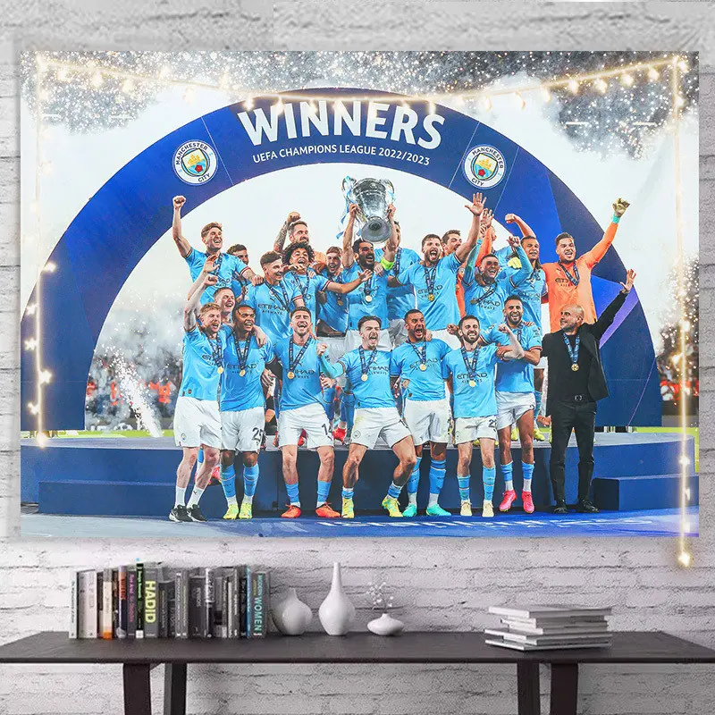 Tấm Áp Phích Ảnh Vô Địch Champions League, Manchester City, Vải Treo, Vải Nền Bóng Đá, Thích Hợp Để Trang Trí Phòng Ngủ Sinh Viên, Vải Treo Tường