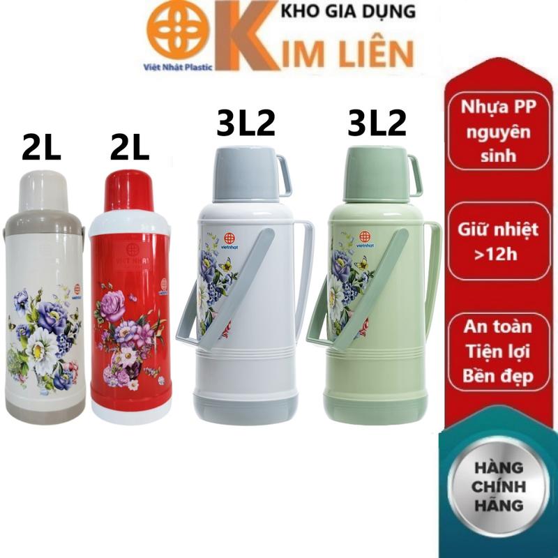 Phích bình thủy 2L, 3L2 nhựa VIỆT NHẬT - Ruột thủy tinh, giữ nhiệt nước nóng - 3986+88