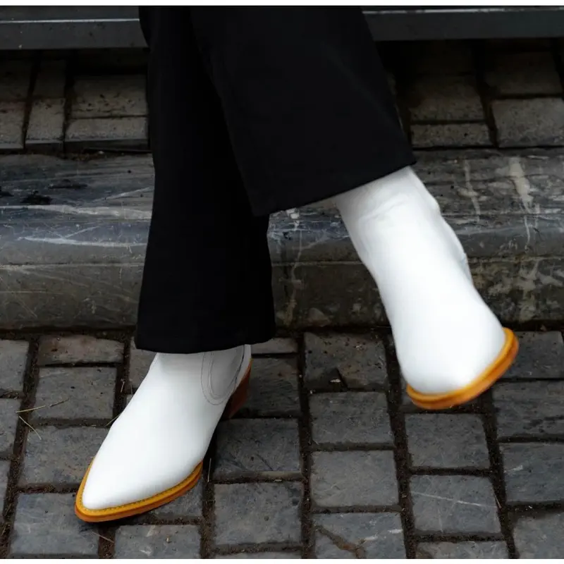 Lukas Boots Da Bò Nguyên Tấm Zip Bốt Nam Trắng Đế Vàng, Gót Gỗ 5cm Mũi Nhọn Khóa Kéo YKK Chính Hãng - TDK Shoemaker 5
